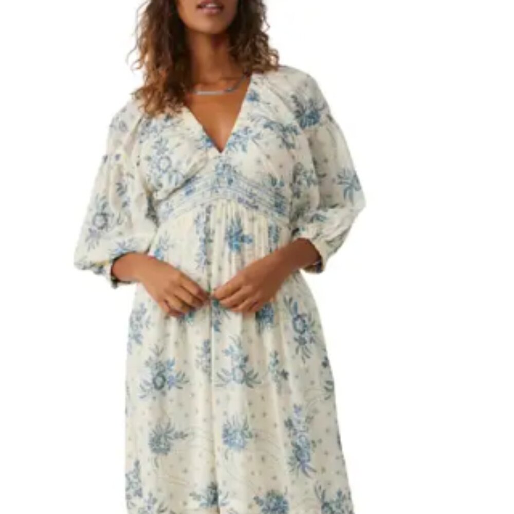 Free People Blue and Cream Floral Maxi Dress